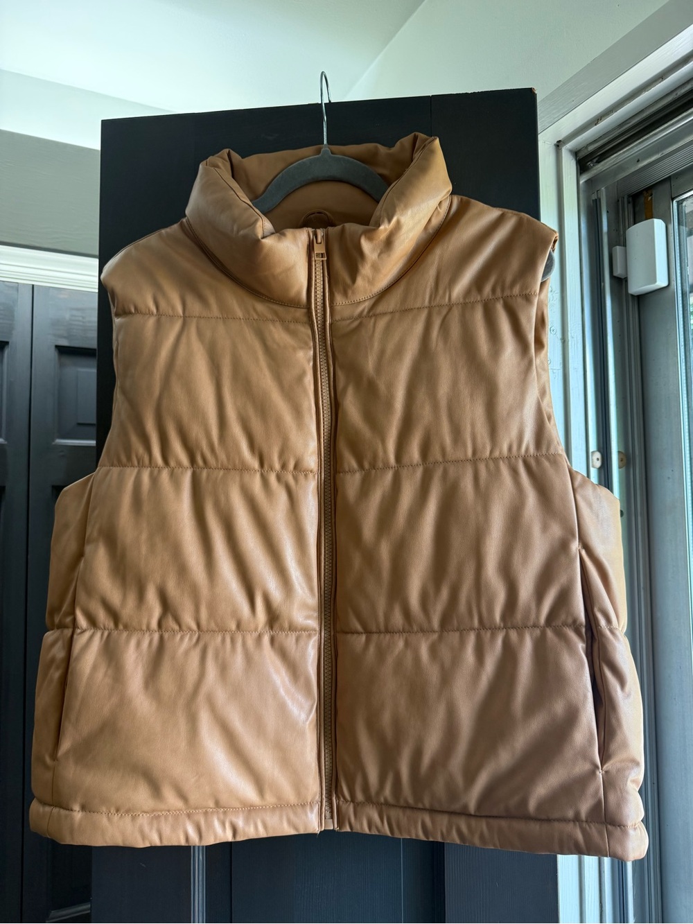 NWOT 7 For All Mankind Women's Faux Leather Puffer Vest Size Large Tan Brown Zip